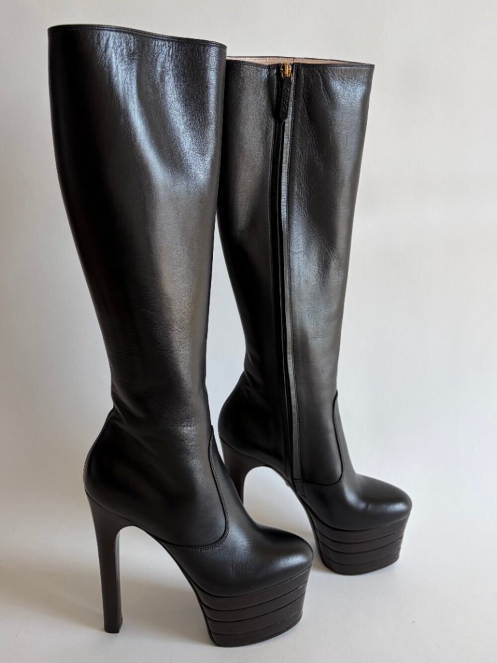 GUCCI ANGEL PLATFORM LEATHER KNEE HIGH BOOTS NEW - Picture 3 of 13